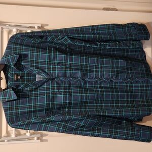 Talbots XL Blouse Navy Green Plaid
